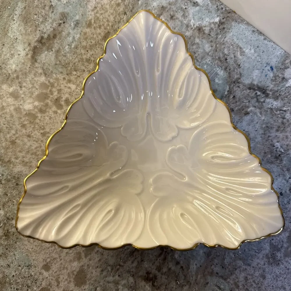 Vtg‎ Lenox Fine China Triad Triangle Ivory Candy Snack Trinket Dish Gold Trim 7